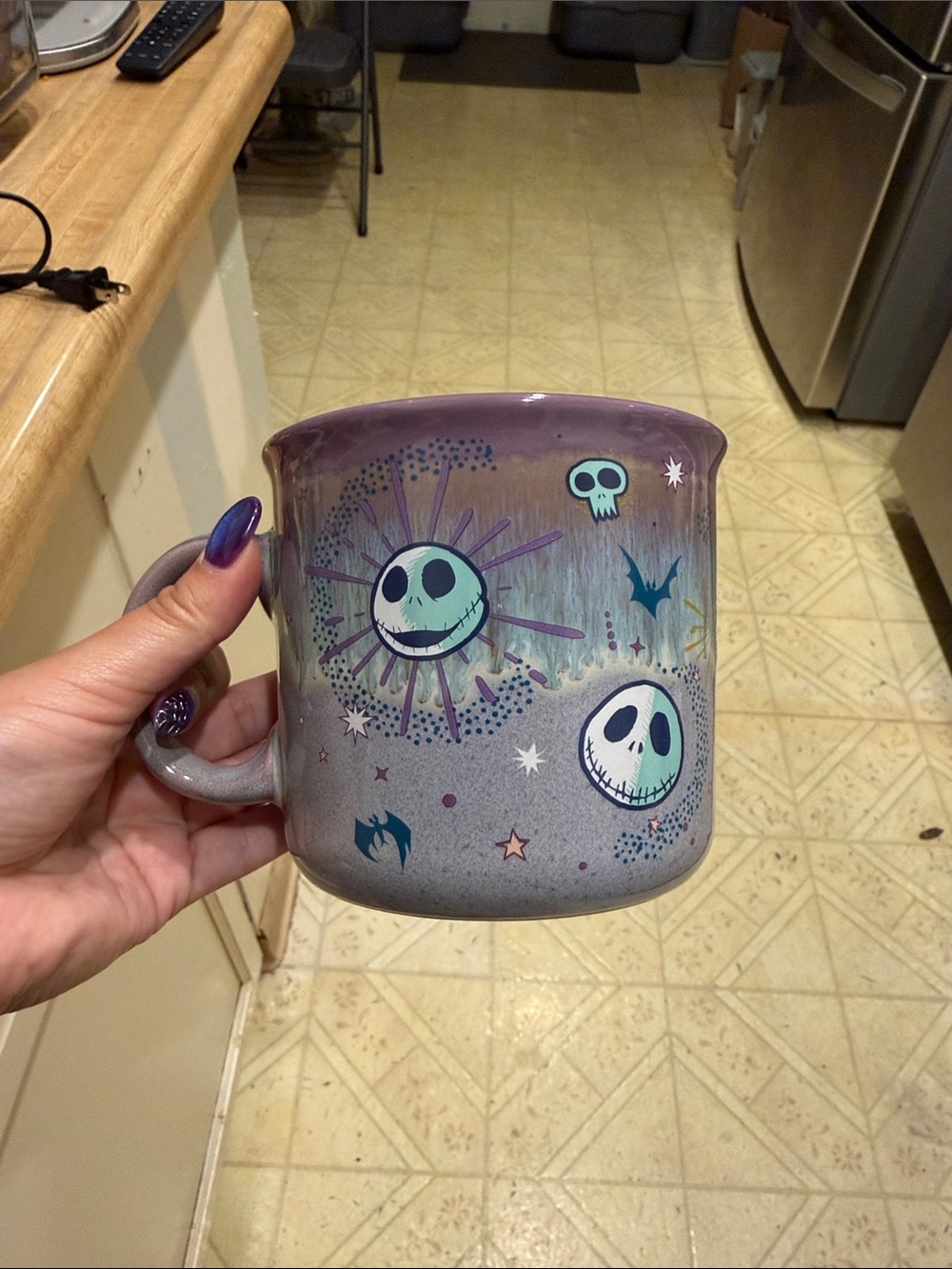 Disney Purple and Pale Green Gradient Ceramic Mug with Jack Skellington Faces